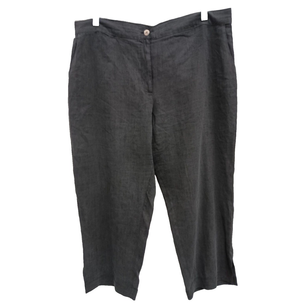 Citron Capri Pants Womens Large Dark Gray Silk Blend Cropped Straight Timeless